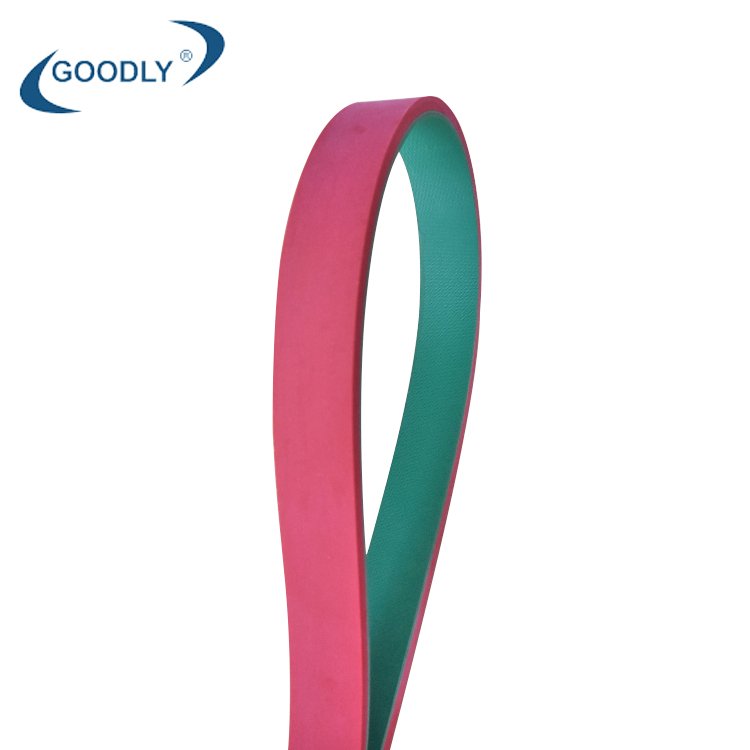high speed industrial yellow-green nylon sandwich transmission flat belt with red rubber