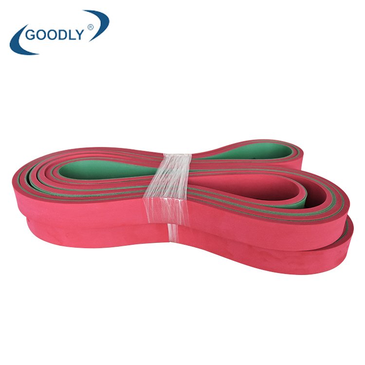 high speed industrial yellow-green nylon sandwich transmission flat belt with red rubber