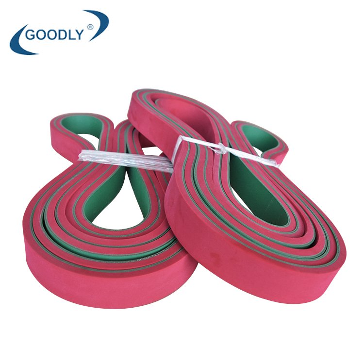 high speed industrial yellow-green nylon sandwich transmission flat belt with red rubber