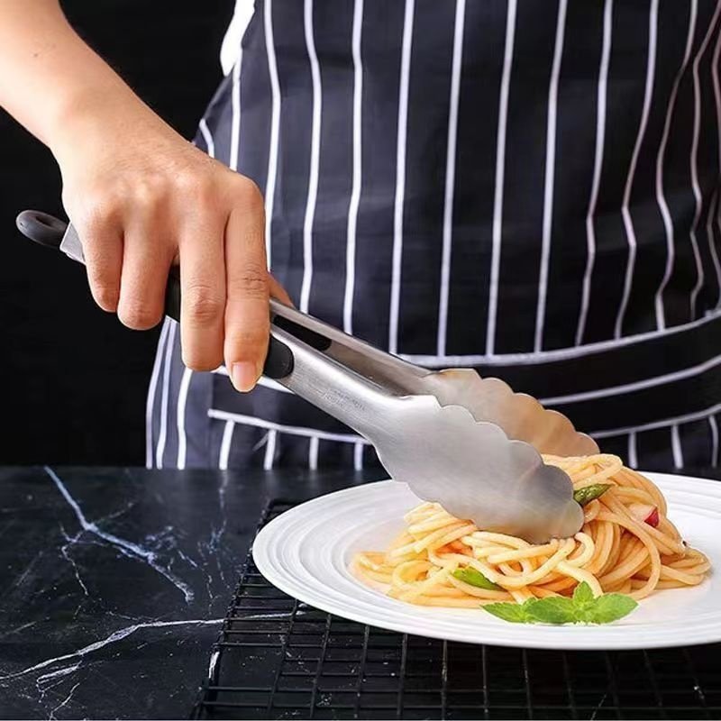 9 inch China Factory Kitchen Utensils Buffet Cooking Tool Bread Clip Pastry Clamp Metal Stainless Steel Food Tongs for Barbecue