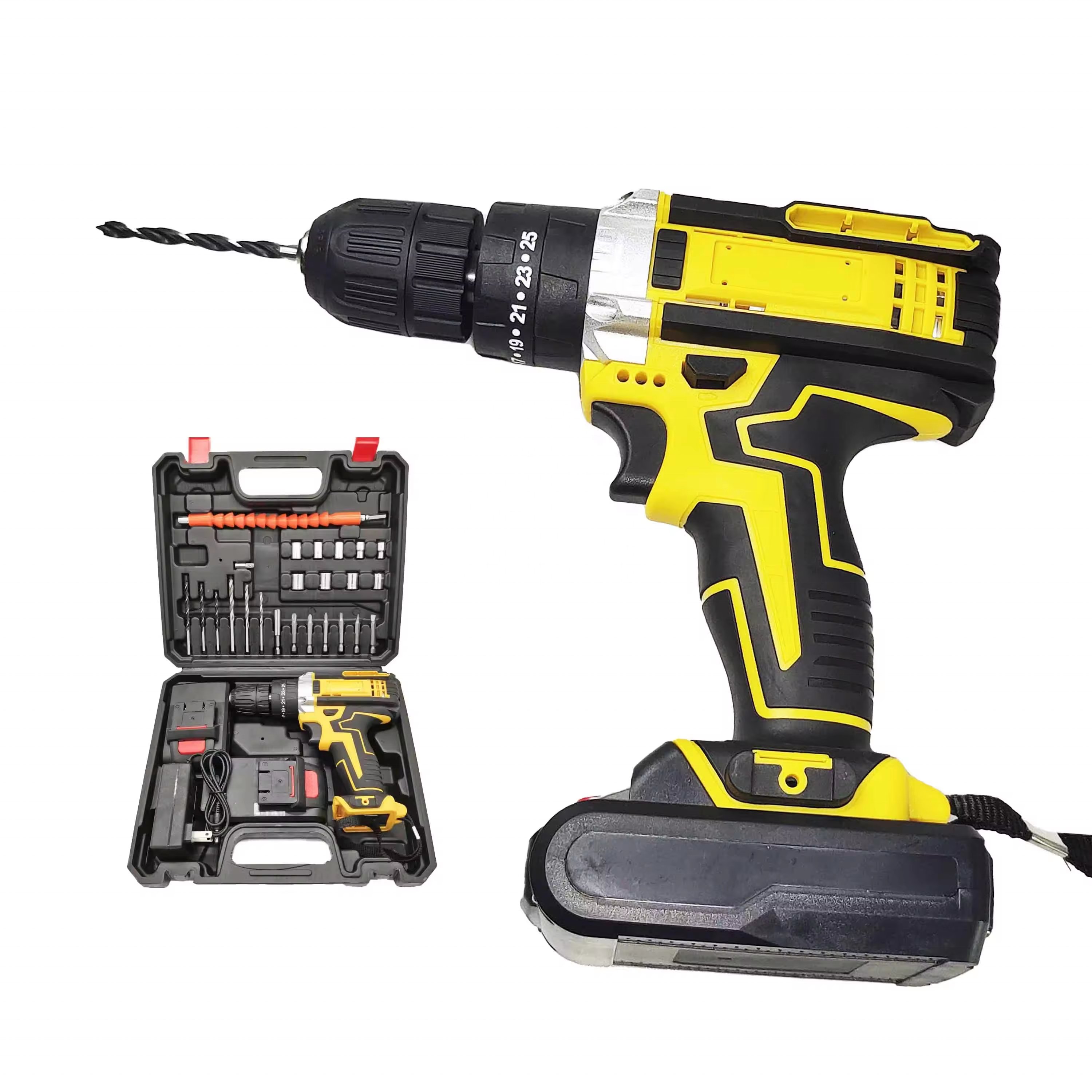 OEM 21V Cordless Drill 25N.m Torque 10MM Electric Power Drill Dual Speed Brushed 1500mah Batteries 2Pcs