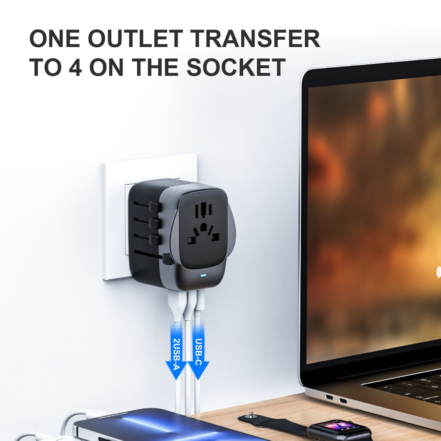 OULIYO travel plug adapter world travel adapter universal travel accessories with usb and type-c usb c fast charger
