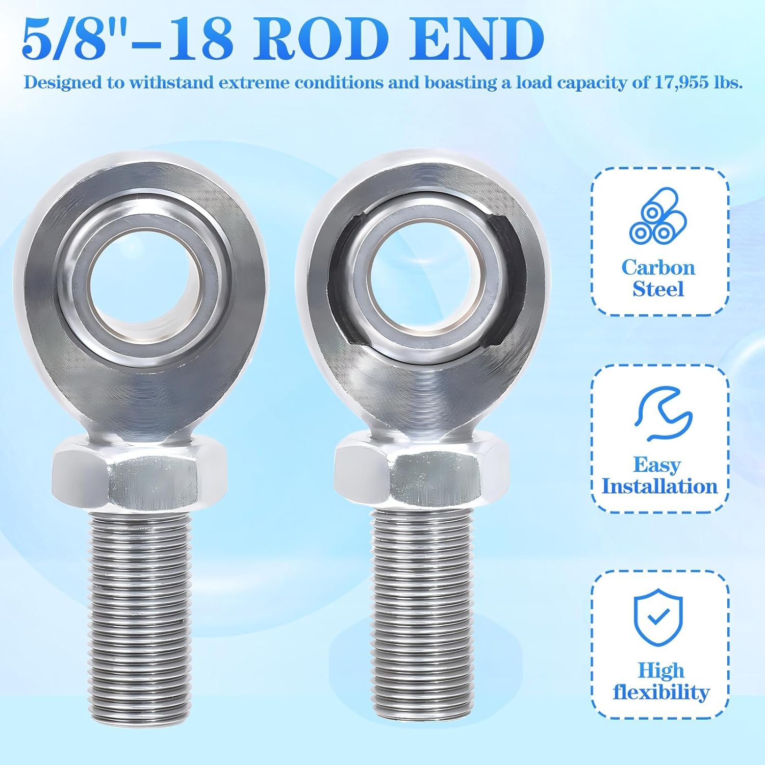 XMR10 5/8"-18 Rod Chromoly Spherical Rod End Bearing Heim Joints LH and RH Hand Male Thread Heim Joint Rod End with Jam Nuts