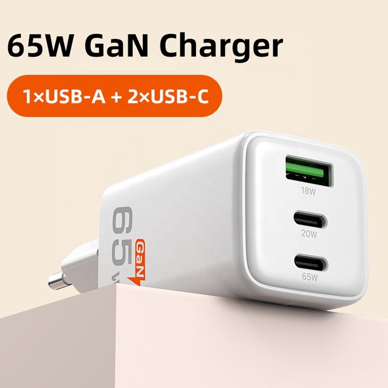 New Design EU Plug 3 Ports GaN USB Type C Phone Power Adapter High Speed 65W Wall Charger