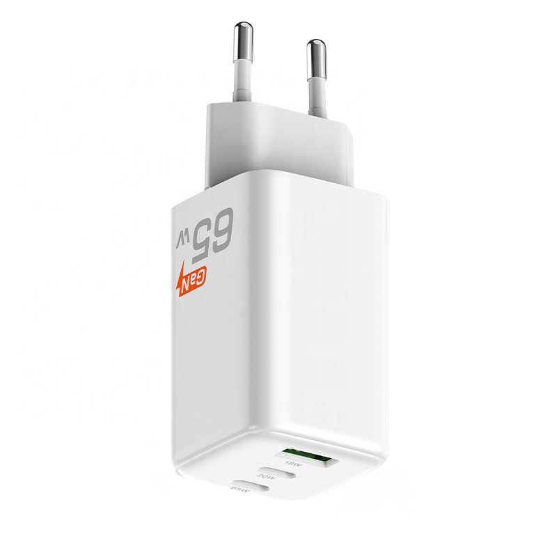 New Design EU Plug 3 Ports GaN USB Type C Phone Power Adapter High Speed 65W Wall Charger