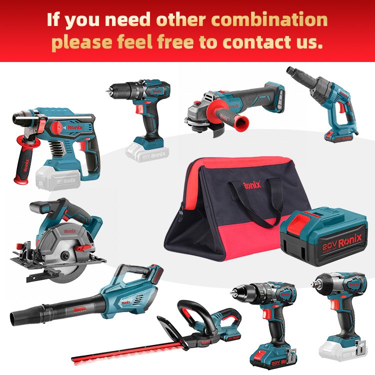 Ronix Newest 89 Series 20V Professional Cordless Brushless Hammer Drill Wrench Trimmer Blower Power Tools Combo Set Kit