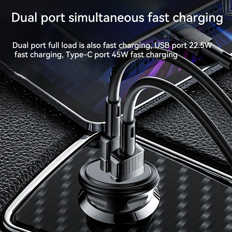 67.5W high power full fast charging protocol car charger c-type port one tow two 12V-24V car universal for Apple/Huawei/Samsung