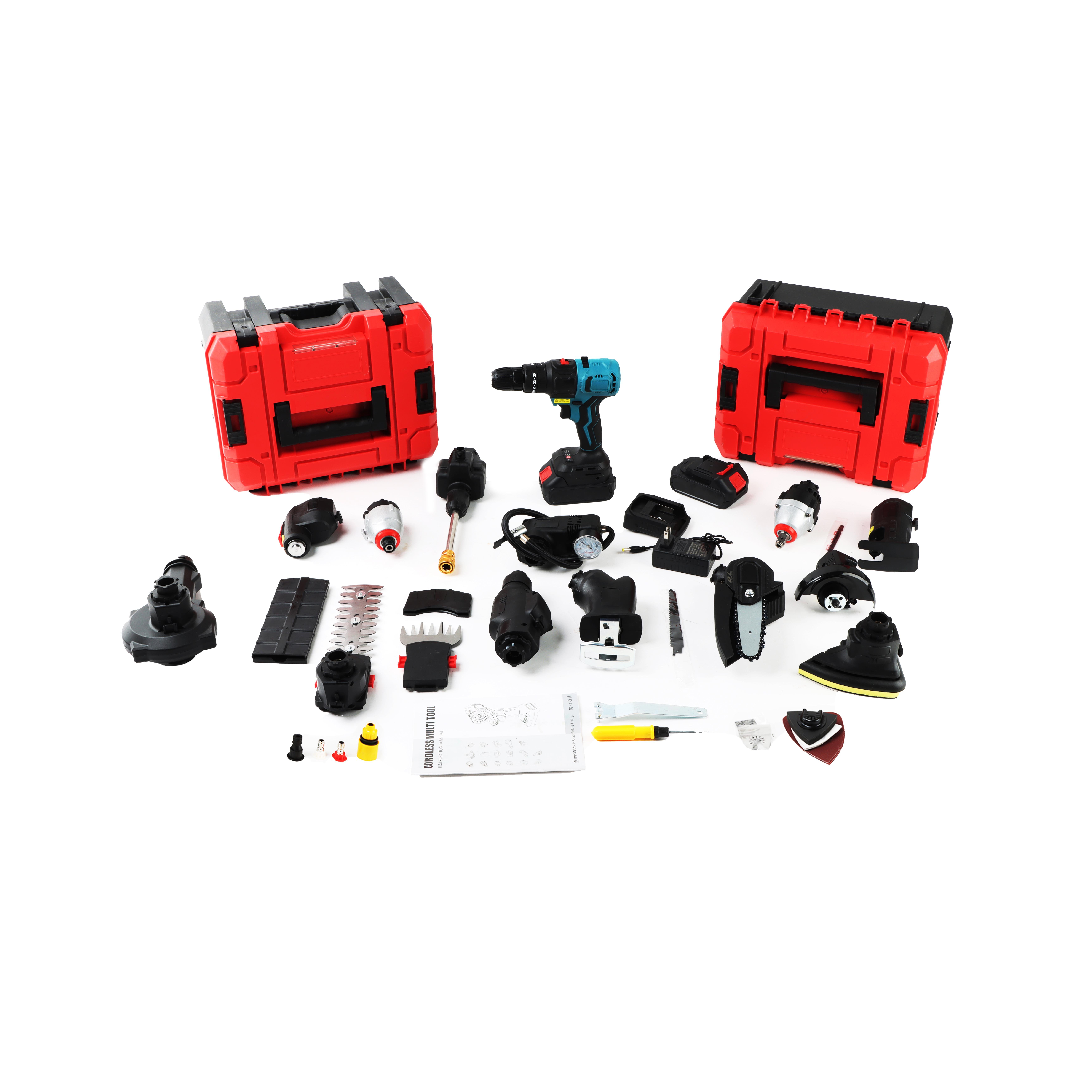 18 IN 1 Multi-Function Power Tools Electric Battery Drill Multi-tool Kits Drill Sets with Quick Lock Accessory Change Button