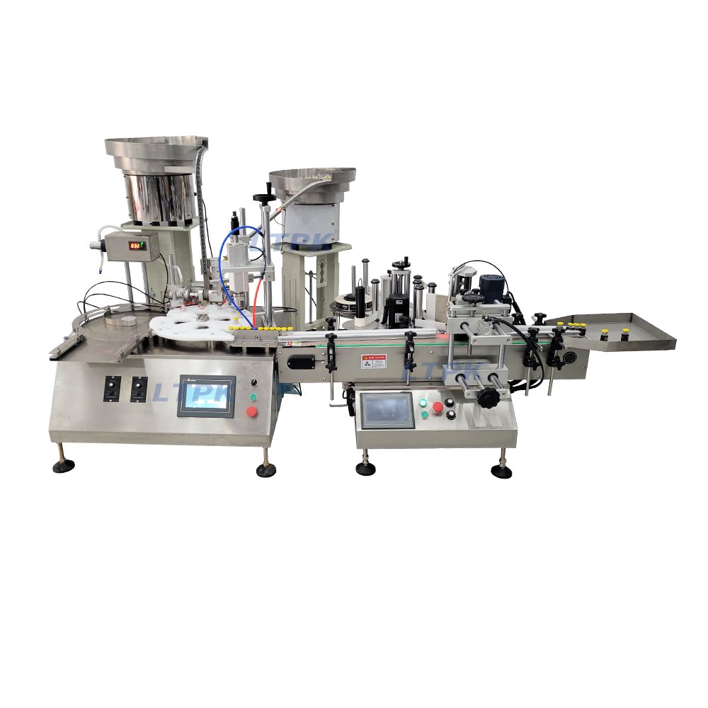 Auto Custom Small Ampule Penicillin Bottle Liquid Filling Capping Labeling Machine With Feeding and Collecting Tray