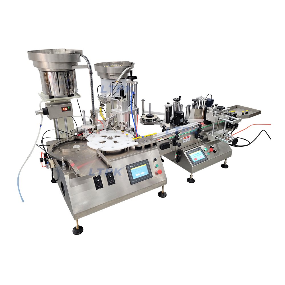 Auto Custom Small Ampule Penicillin Bottle Liquid Filling Capping Labeling Machine With Feeding and Collecting Tray
