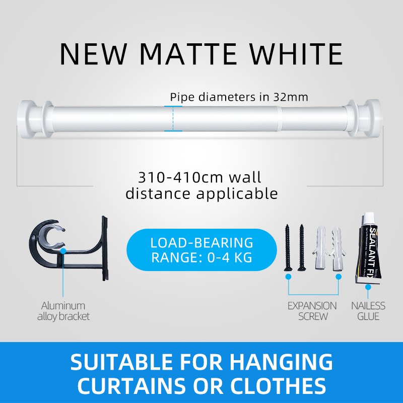 Punch-free Strong Bearing Retractable Clothes Rail Curtain Rod Bathroom Rack Adjustable Tension Shower Curtain Holder