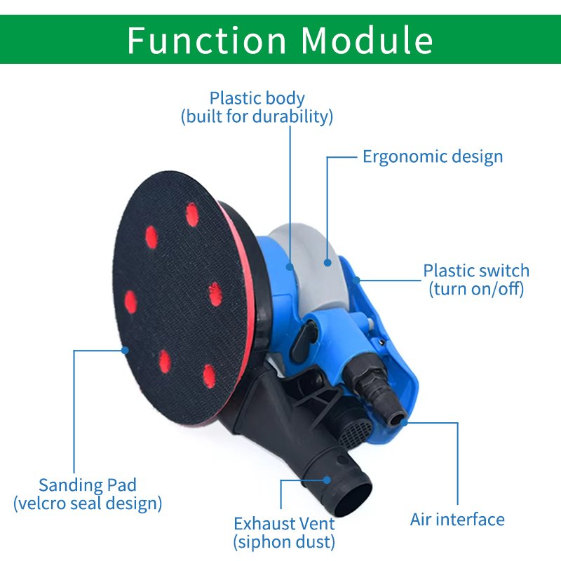 High-Performance Dual Action Pneumatic Air Sander Easy-To-Use Scratch Repair Tool For Auto Body Work Orbital Air Polisher