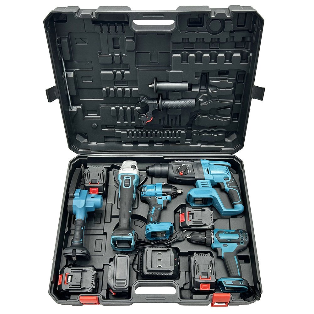 Professional 21V Household Power Tool Combo Kit Portable and 4 Pcs Power Tool Sets Drill Grinder for Woodworking