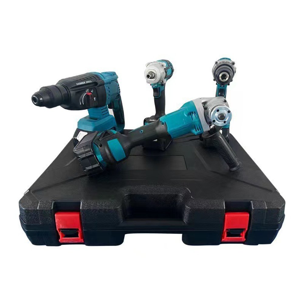 Professional 21V Household Power Tool Combo Kit Portable and 4 Pcs Power Tool Sets Drill Grinder for Woodworking