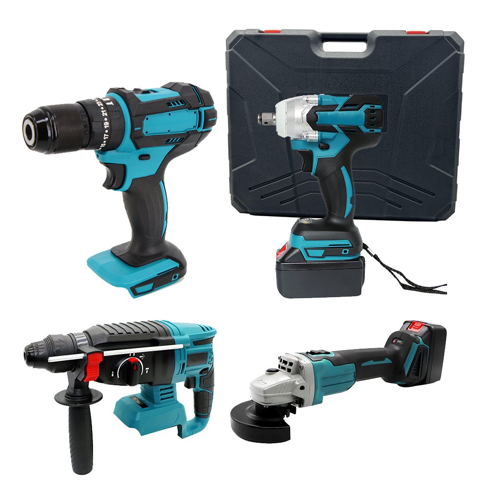 Professional 21V Household Power Tool Combo Kit Portable and 4 Pcs Power Tool Sets Drill Grinder for Woodworking