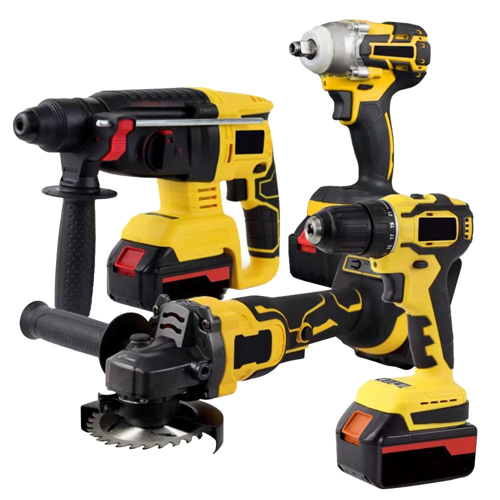 Professional 21V Household Power Tool Combo Kit Portable and 4 Pcs Power Tool Sets Drill Grinder for Woodworking