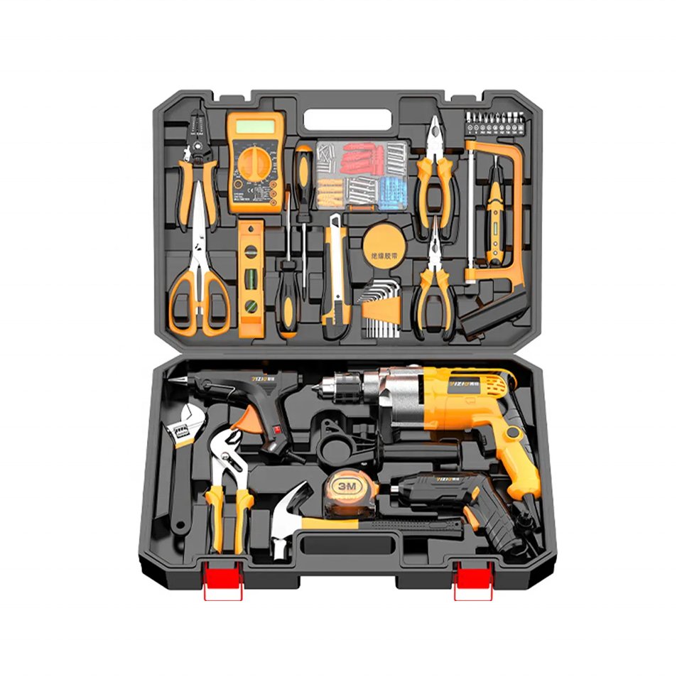 Construction tool set includes electric drill angle grinder hairdryer hammer drill and other power tools
