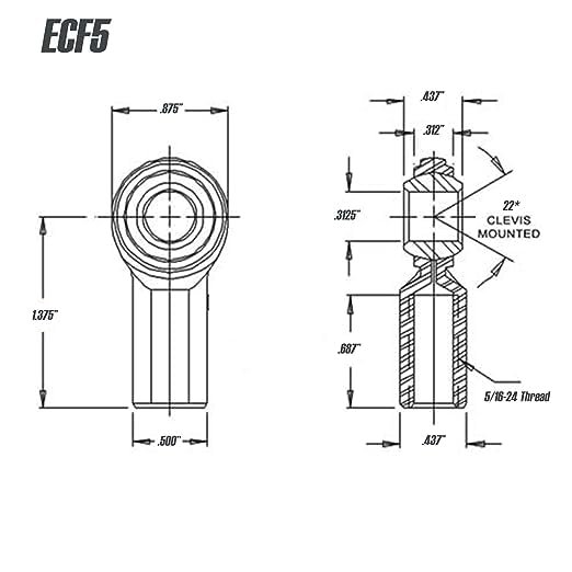 5/16 x 5/16-24 ECF5 CF5 Female Economy Right Hand Rod End Bearing with Jam Nut Included Heim Joint Rod End Direct