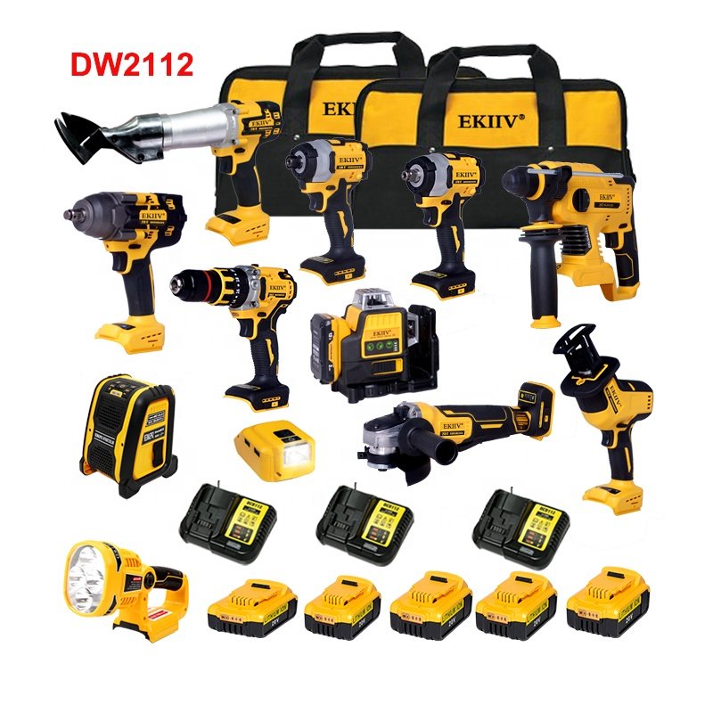 EKIIV 21V Drill Cordless Power Tool Kit Jig Saw Impact Wrench Sander Heat Gun Air Pump Angle Grinder Electric Hammer Tool Set