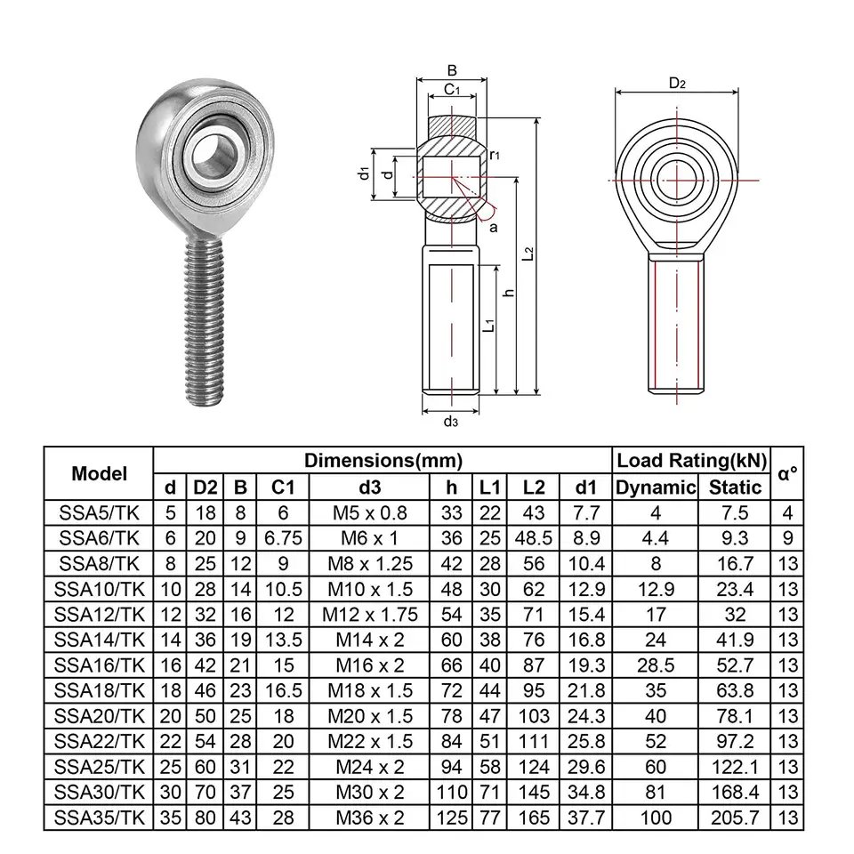Made in China thread SSA6T/K stainless steel rod end joint bearing