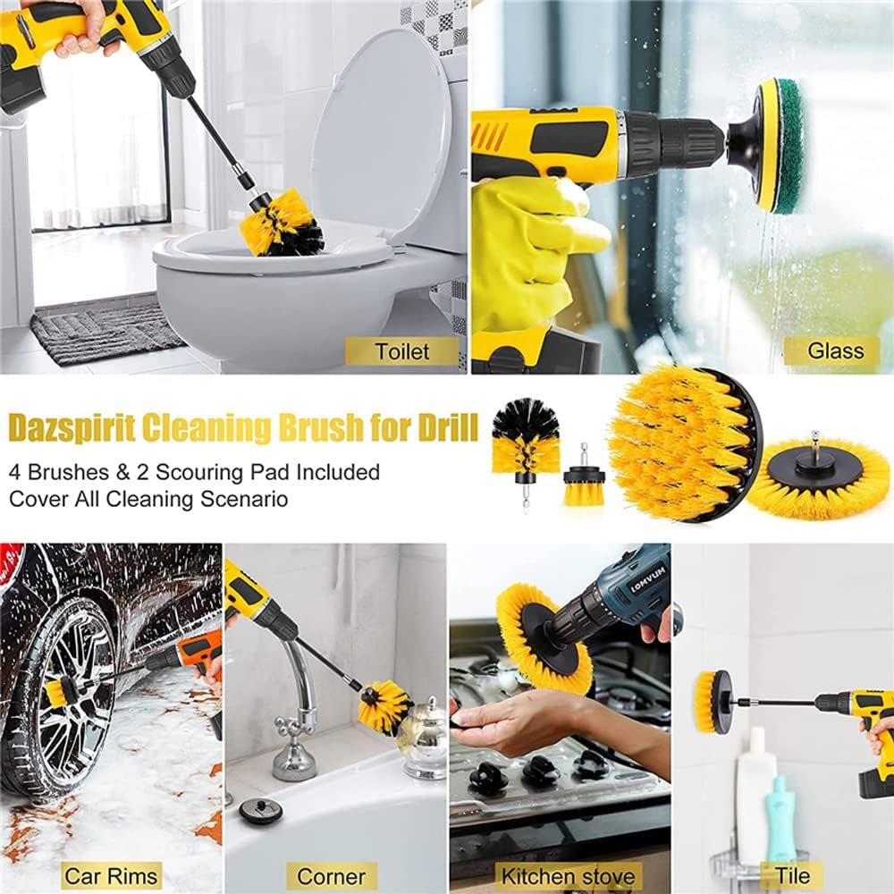 6 Pieces Drill Cleaning Brush Set Power Scrubber Cleaning Kit With Extend Long Attachment For Shower Tub Tiles Corners