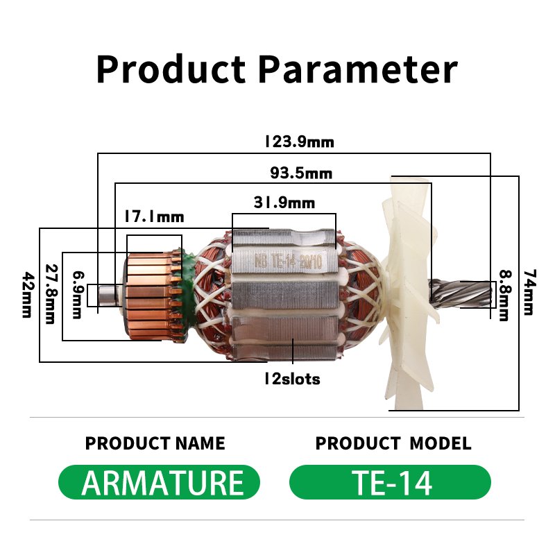 Newbeat high quality copper armature TE-14 for electric power tools spare parts China OEM motor rotor