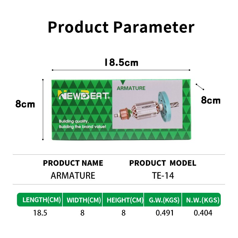 Newbeat high quality copper armature TE-14 for electric power tools spare parts China OEM motor rotor