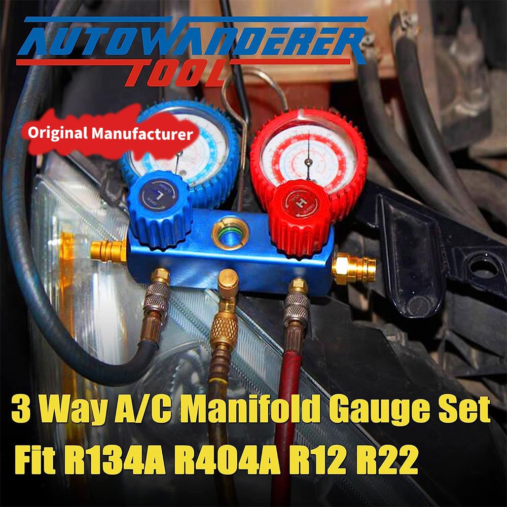 AC Gauge 3 Way Manifold Gauge Set Air Conditioning Manifold Charging Repair Auto Tool Set KIT Box