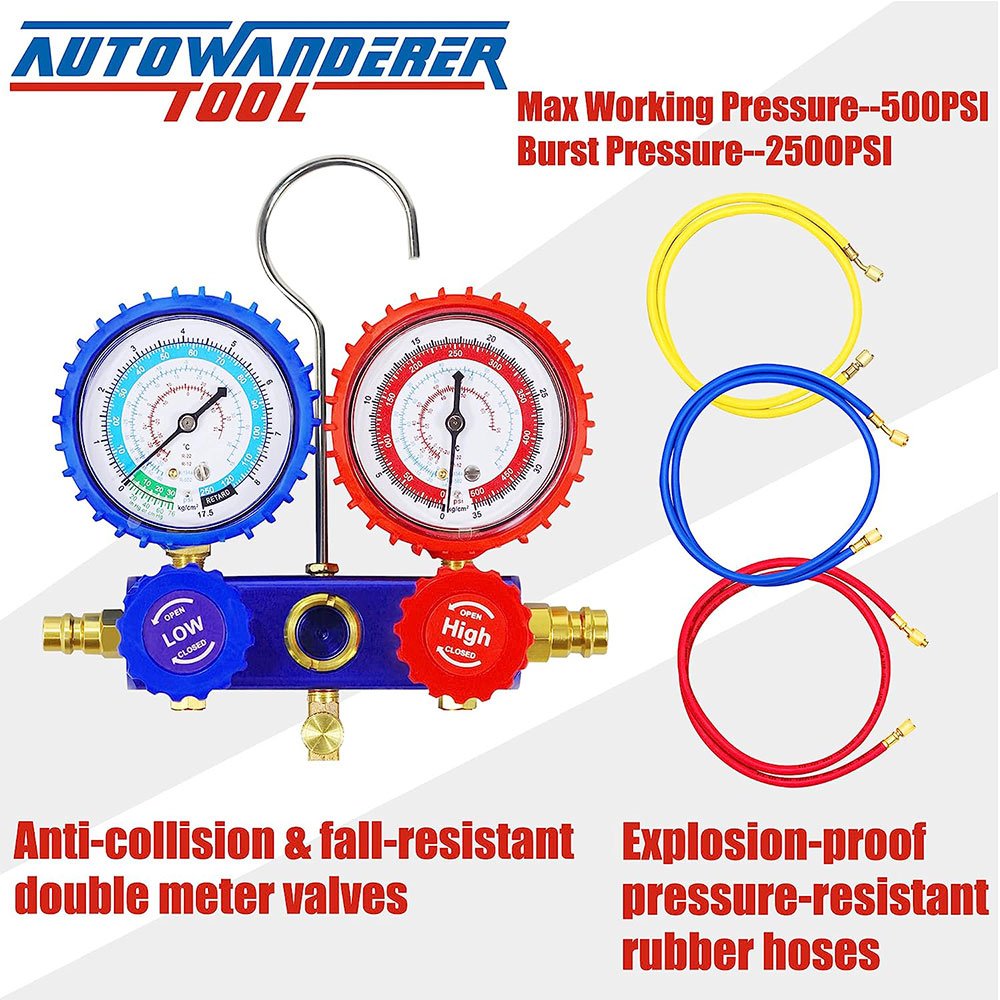 AC Gauge 3 Way Manifold Gauge Set Air Conditioning Manifold Charging Repair Auto Tool Set KIT Box