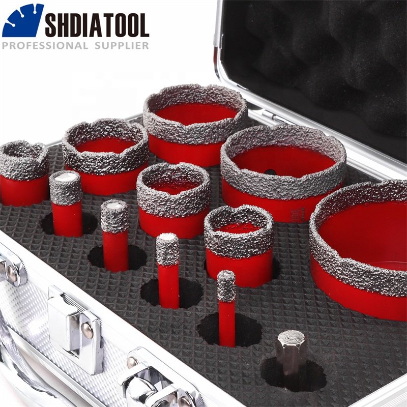 M14 Thread Vacuum Brazed Diamond Suite Case Core Drill Bit Set 6+8+10+12+20+25+28+35+45+50+68mm+HEX for Tile Granite