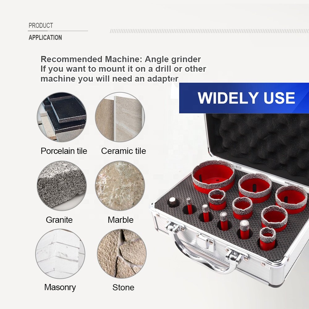 M14 Thread Vacuum Brazed Diamond Suite Case Core Drill Bit Set 6+8+10+12+20+25+28+35+45+50+68mm+HEX for Tile Granite