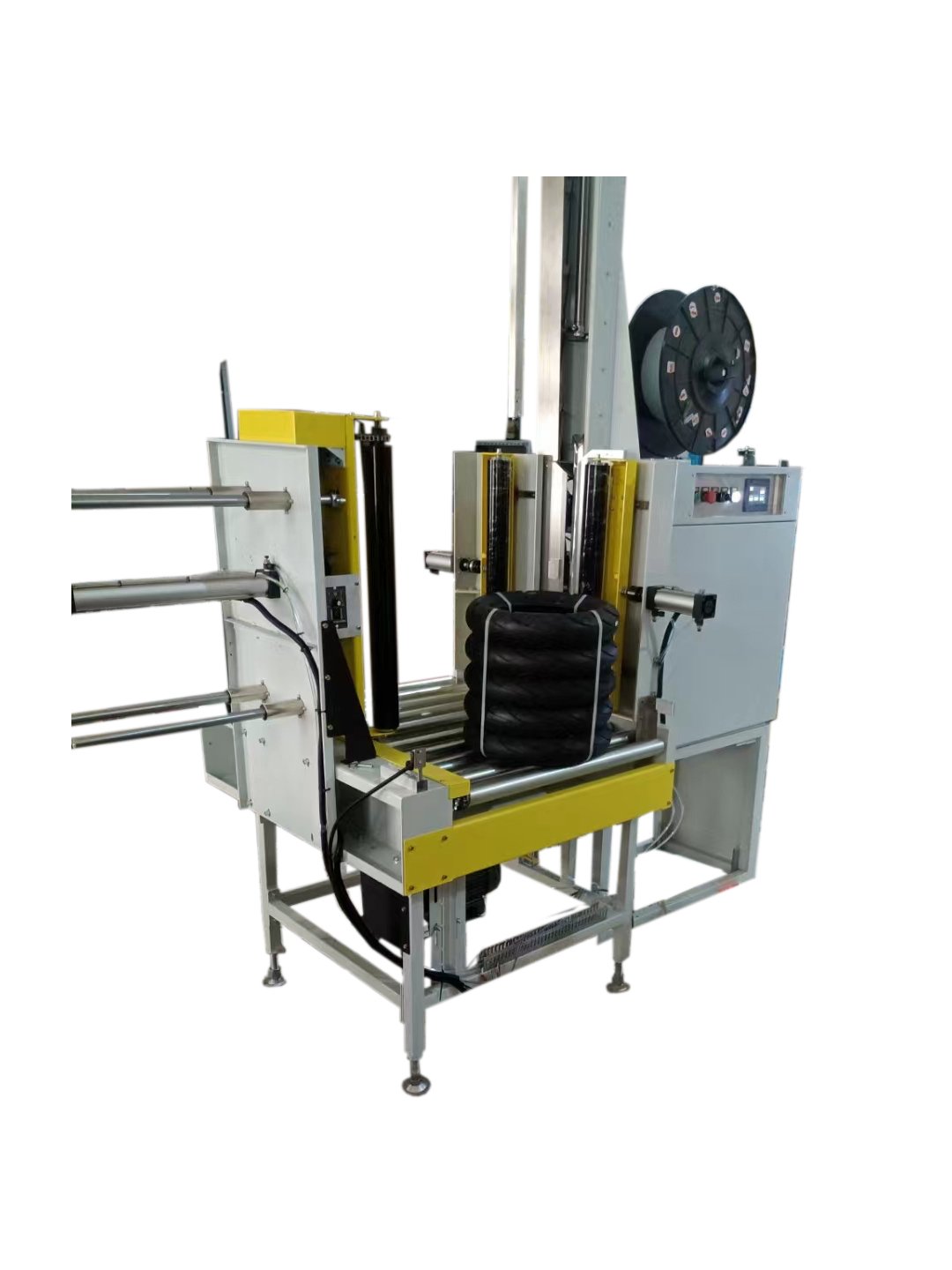 Automatic Tyre Strapping Machine Vertical PET/PP Belt Tire Wire Coil Strapping Equipment Strapper With Auto Rotating Table
