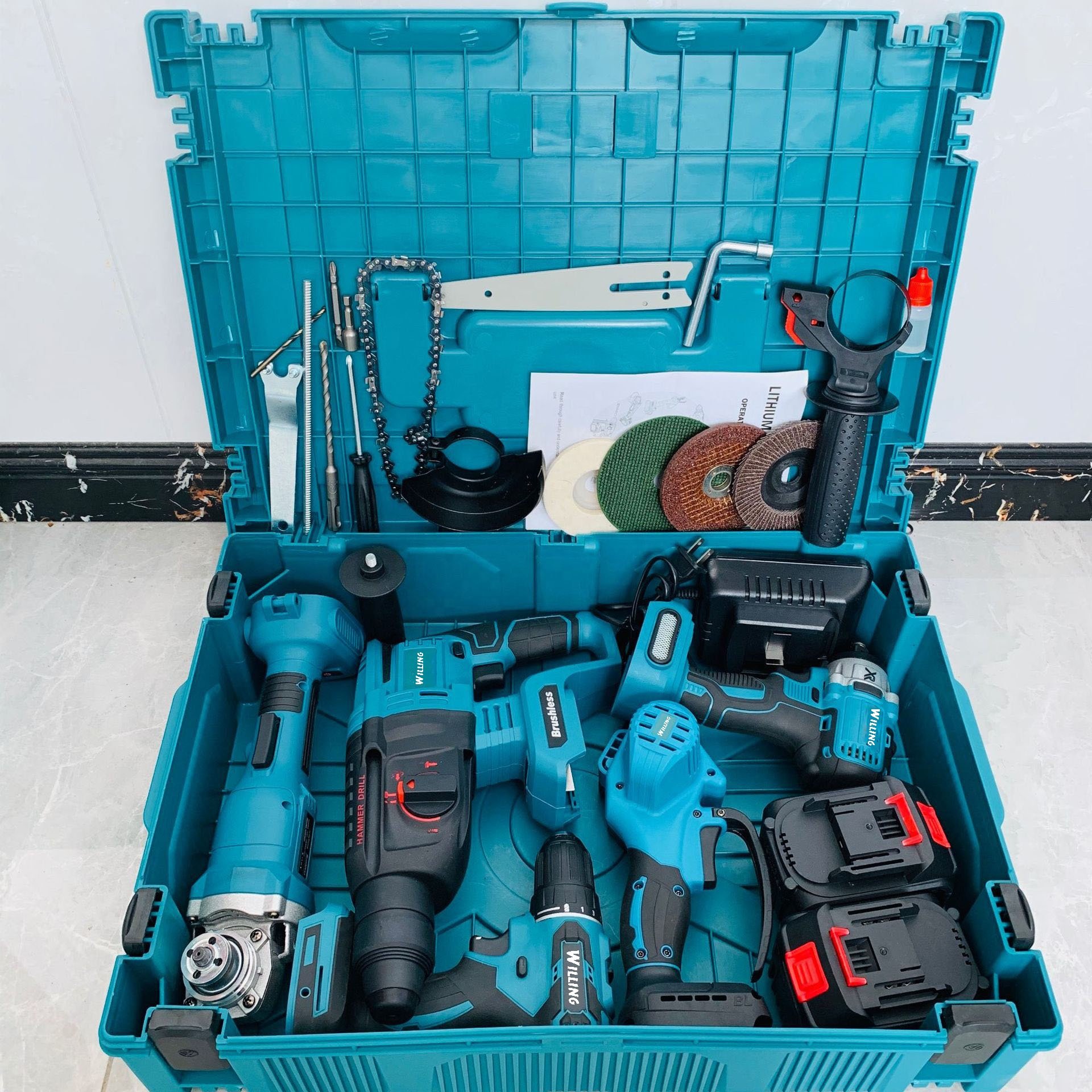 Factory 21v Power Drills Tool Set Kit Portable Electric Cordless Brushless 18v Cordless Drill Lithium Battery Power Tools Kit