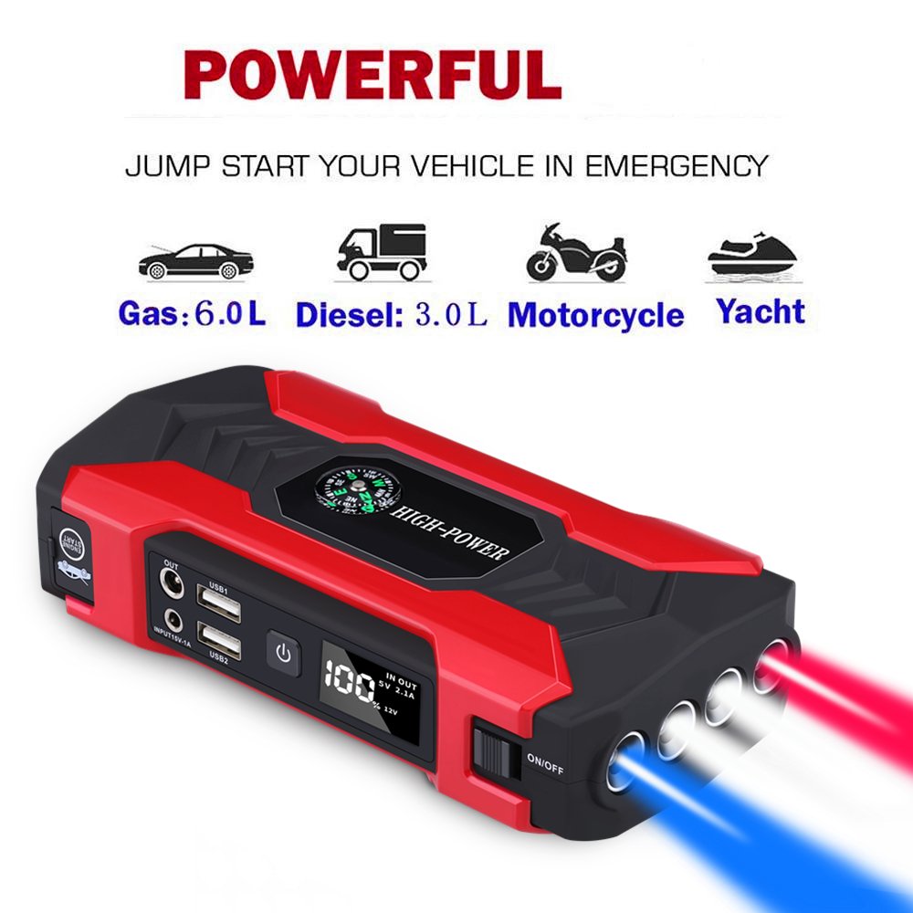 Car Accessories 28000mAh 600A Car Emergency Starting Power 12V Battery Lighter With Compass Car Jump Starter Power Bank
