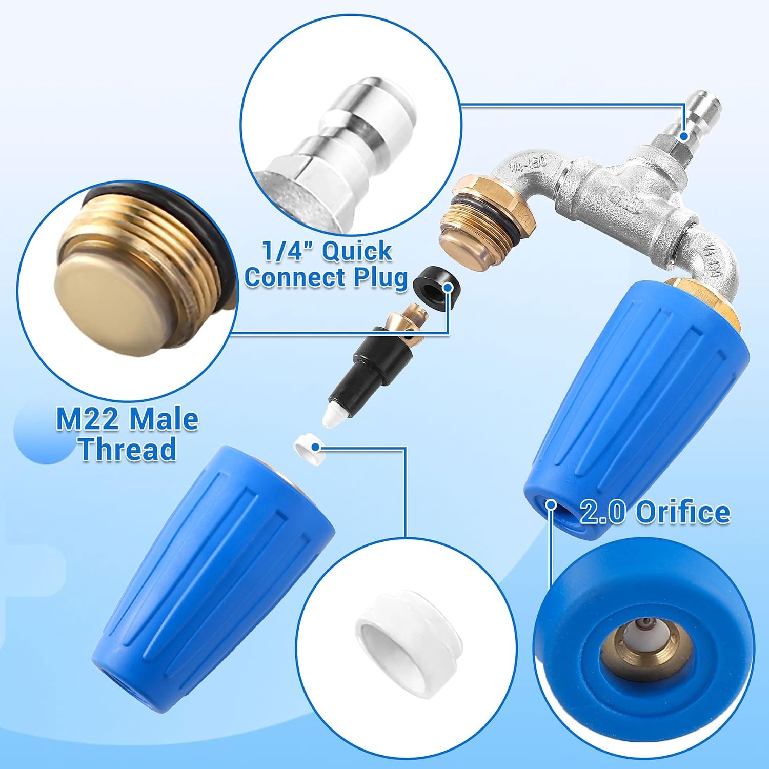 Dual Turbo Nozzle Pressure Washer 360 Rotating Turbo Nozzle with 1/4 Quick Connector 2.0 Orifice Twin Turbo Nozzle 4-6 GPM