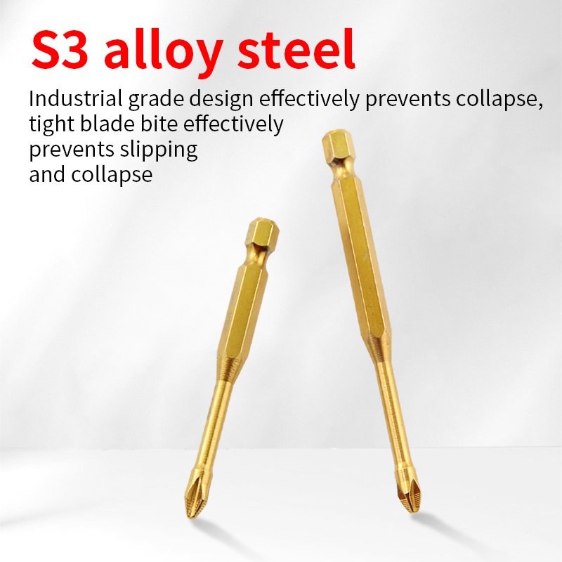S3 Anti-Slip Titanium Plated Cross-Shaped Screwdriver Head Impact-Resistant Strongly Magnetic Hand Drill Accessory Power Tools
