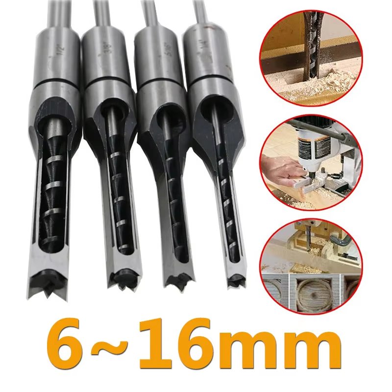 Hole Drill Tools Auger Mortising Chisel Drill Set DIY Furniture Square Woodworking Drill