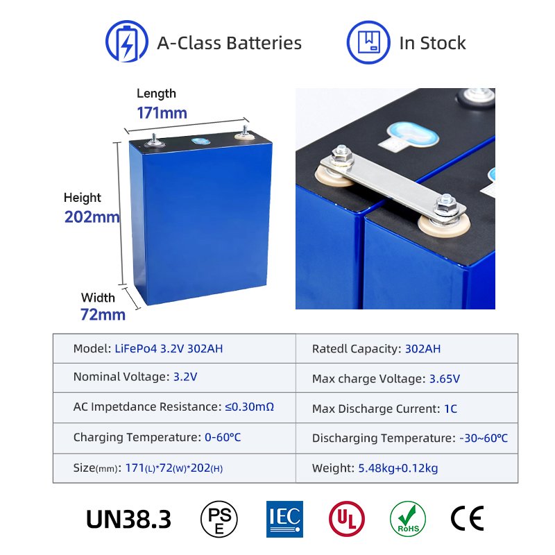 Grade A Lifepo4 3.2V 302Ah 280Ah Prismatic Battery Cell Hige Discharge Rate Catl Battery Solar Battery For Electric Wheelchairs