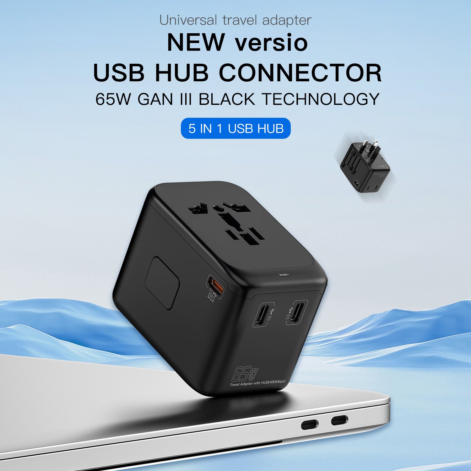 2025 Pre sale bestseller World International 65W GAN Universal travel adapter quick charger USB/TYPE-C Data transmission