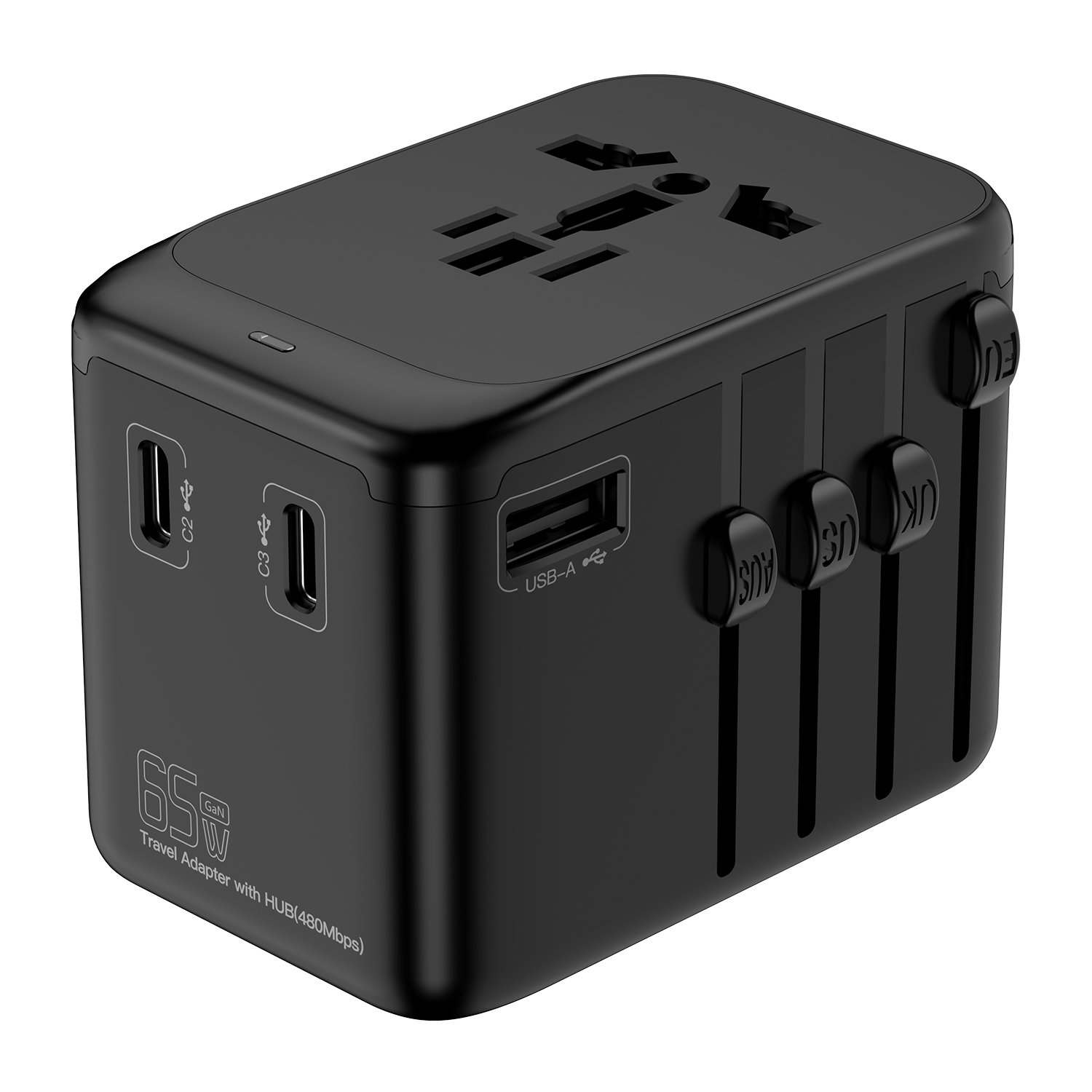 2025 Pre sale bestseller World International 65W GAN Universal travel adapter quick charger USB/TYPE-C Data transmission