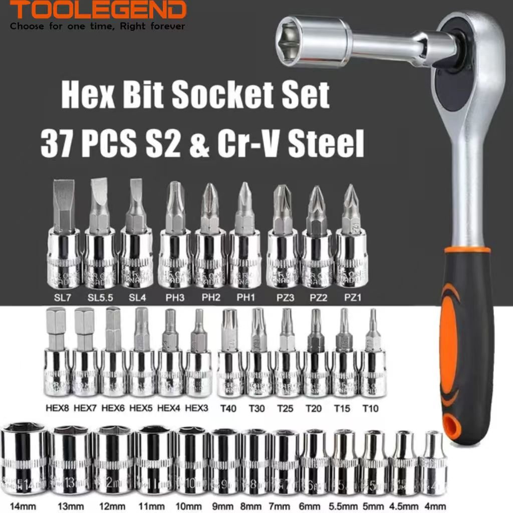 Portable 46pcs Screwdriver Socket Bit set Ratchet Wrench Combination Tools Kit with Extension Bar Portable Case