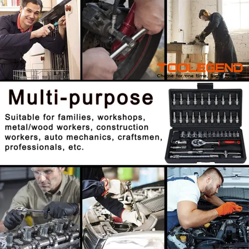 Portable 46pcs Screwdriver Socket Bit set Ratchet Wrench Combination Tools Kit with Extension Bar Portable Case
