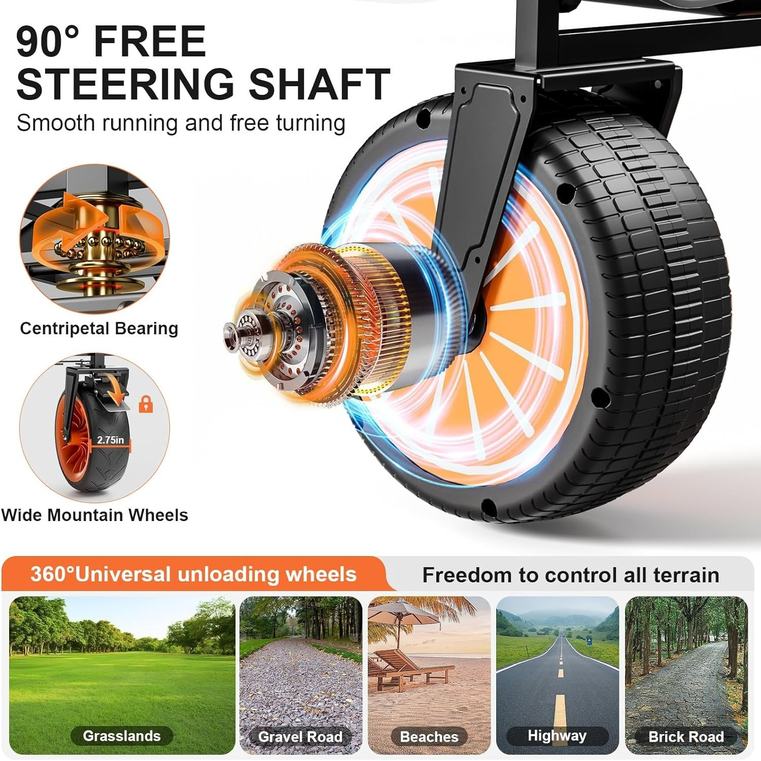 Foldable Collapsible Electric Beach Wagon Power-Assisted Camping Accessory with Platform Structure for Garden Trails Campsites