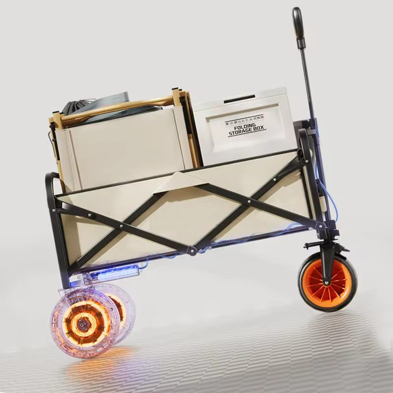 Foldable Collapsible Electric Beach Wagon Power-Assisted Camping Accessory with Platform Structure for Garden Trails Campsites