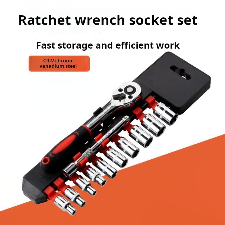 12 Pcs 1/4" Universal Combination Tools Multi Car Repair Tool Kit Hand Tool Spanner Wrench Ratchet Socket Set