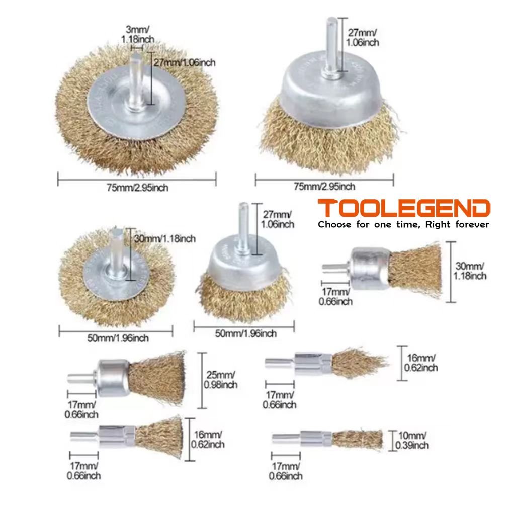 high quality 5-piece brass-coated wire brush set (2 bar flat brush, 2 bowl brush, 1 brush) other power tool accessories