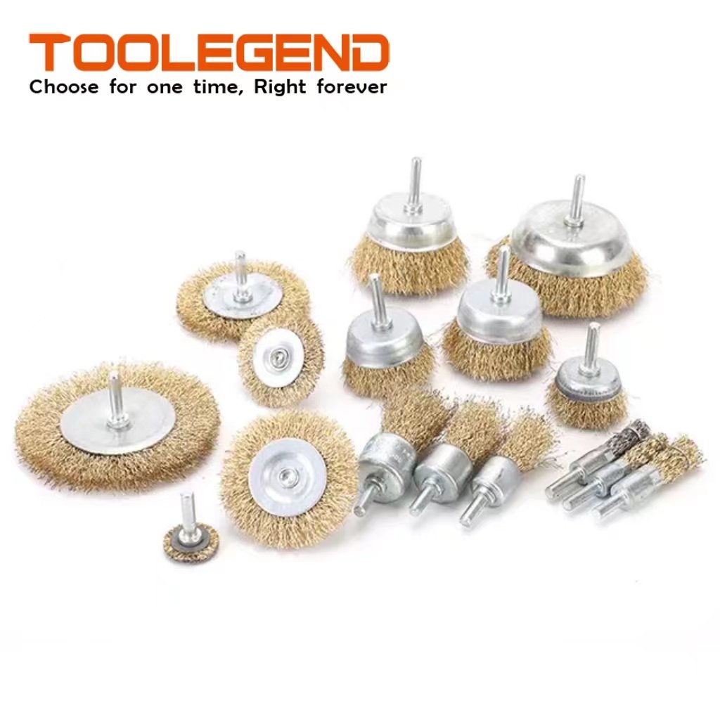 high quality 5-piece brass-coated wire brush set (2 bar flat brush, 2 bowl brush, 1 brush) other power tool accessories