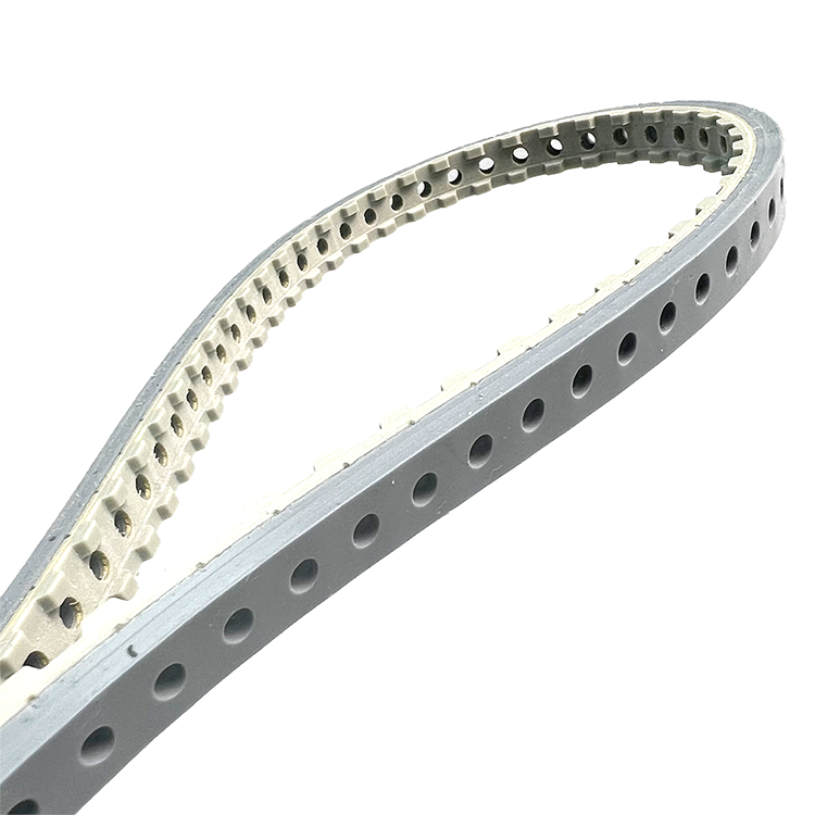 Gray-coated seamless polyurethane belt with perforations and slots PU silicone coating