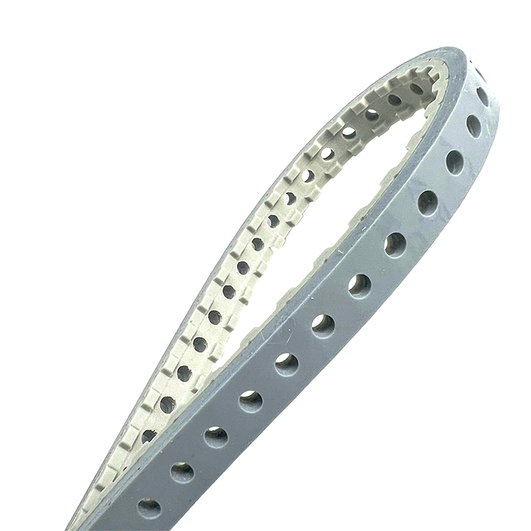 Gray-coated seamless polyurethane belt with perforations and slots PU silicone coating