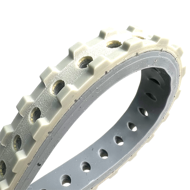 Gray-coated seamless polyurethane belt with perforations and slots PU silicone coating